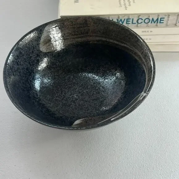 Signed Studio Art Pottery Bowl Glazed Pottery 4x8" Brown Black Speckled Trinket - Picture 11 of 13